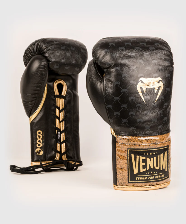 VENUM COCO MONOGRAM PRO LACE UP BOXING GLOVES - INTENSE BLACK 12oz