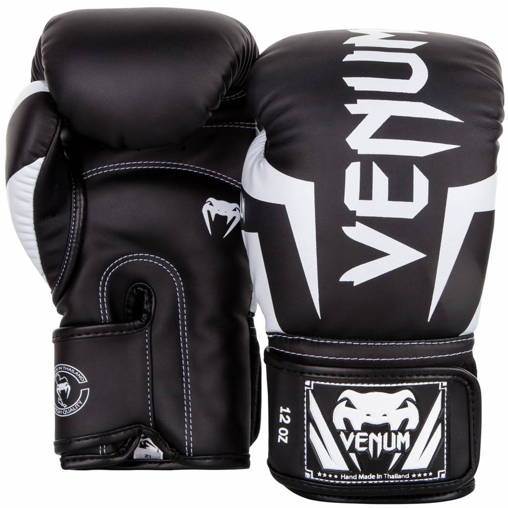 VENUM ELITE BOXING GLOVES BLACK WHITE